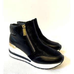 Michael Kors Neo Georgie Girls Youth Gold/Black Zip Up Wedge Sneakers Size 4Y